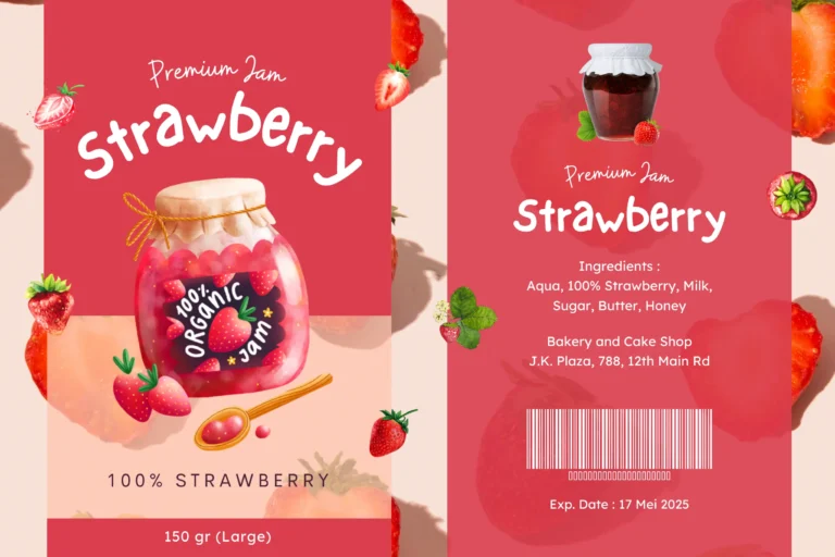 Pink Full Photo Strawberry Jam Label